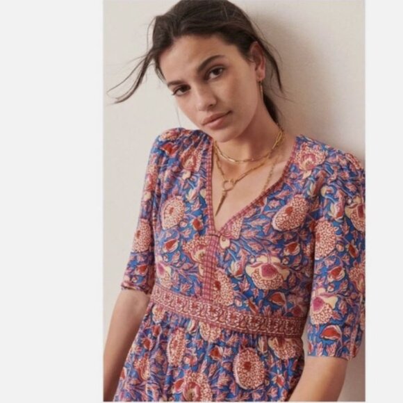 New Ba&sh  Robe Vally Floral Fuchsia Maxi Dress V-Neck  Long Sleeve Sz M/6 - Picture 2 of 10